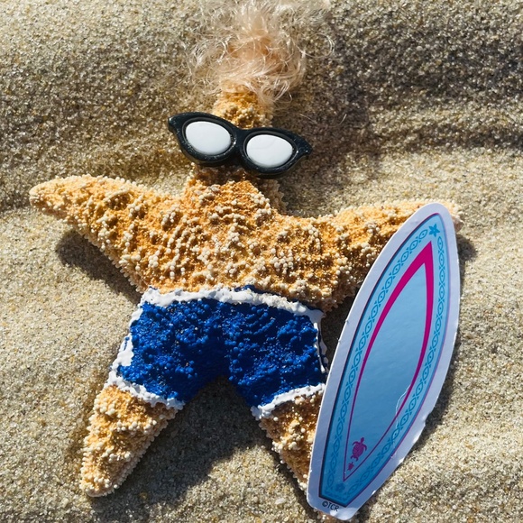 Hand Crafted Other - Starfish Mens Surfer Handpainted Ornament by the Seashore.